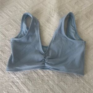 Montce Light Blue Ribbed V-Neck Crop Top